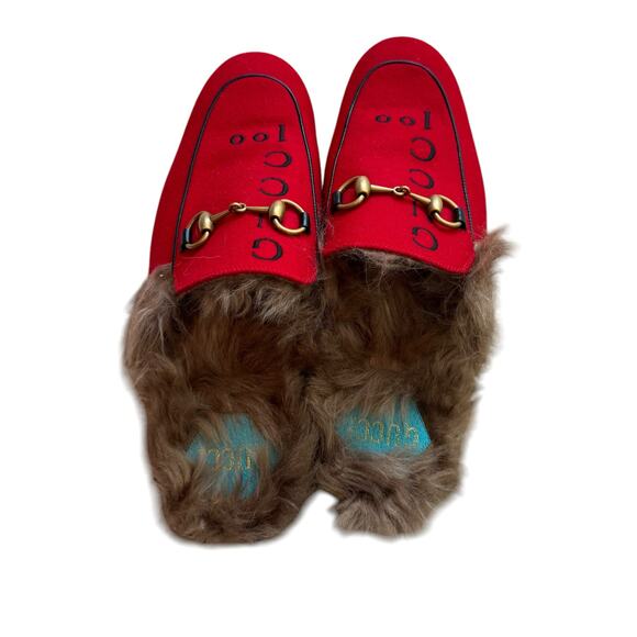 GUCCI Princetwon Horsebit Mule with Fur Gucci 100 Red Size 7 - Picture 11 of 11